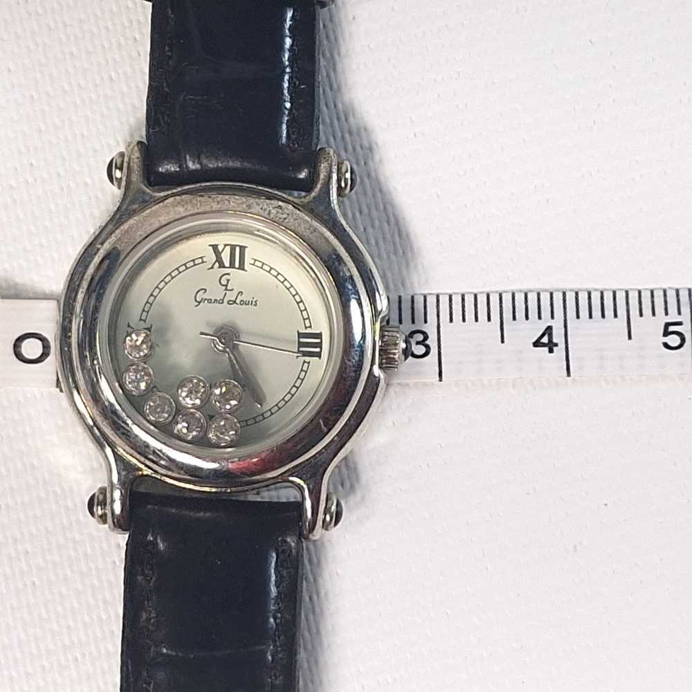 Grand Louis Silver Tone Floating Rhinestones Ladies Watch, New Battery - Picture 10 of 11